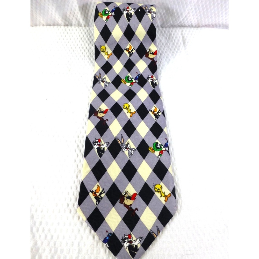 Looney Tunes Warner Bros. 1998 Polyester Necktie With Diamond Pattern & Characte